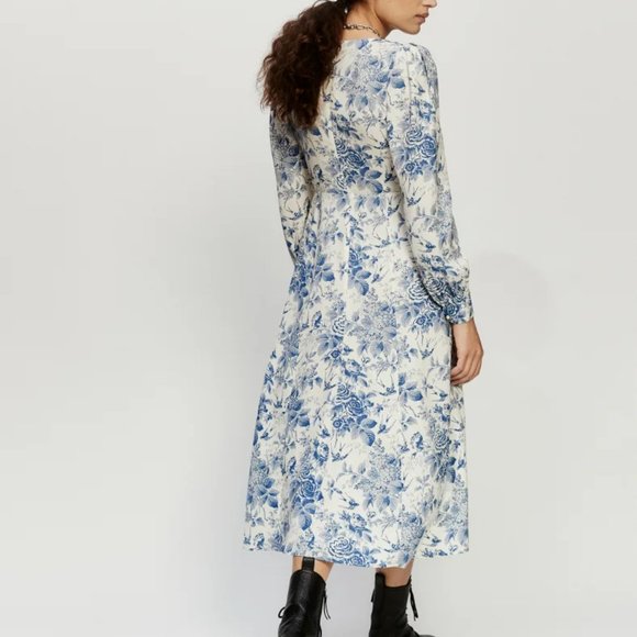 Floral Front Slit Chiffon Midi Dress - Picture 5 of 6